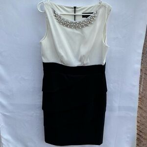 Connected Apparel Pearl Embellished Colorblock Cocktail Dress – Size 12